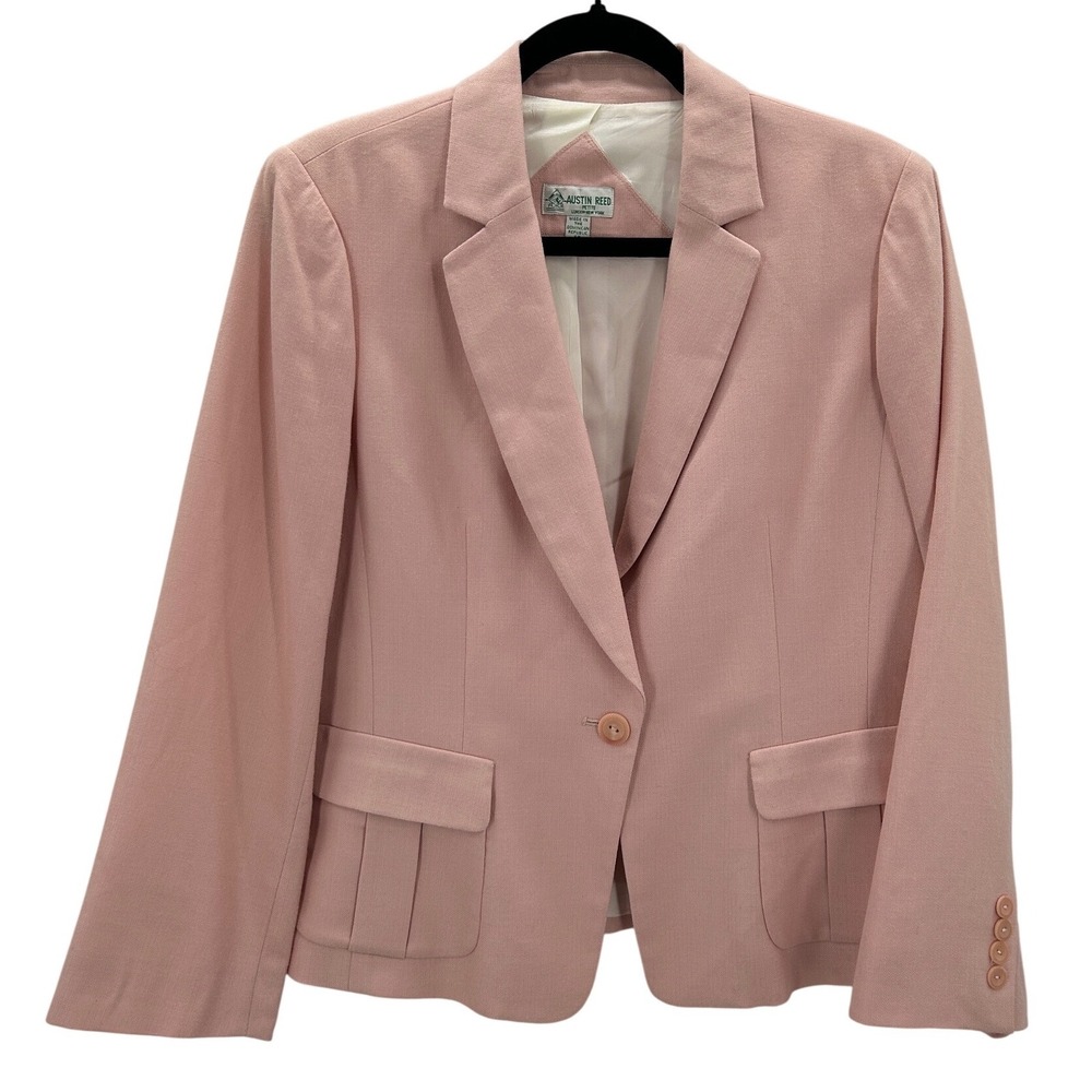VTG Austin‎ Reed Petite Pink Wool Silk Button Front Blazer Jacket Women Size 16